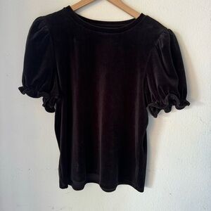 Ann Taylor Black Velvet Puff Sleeve Blouse Size Large